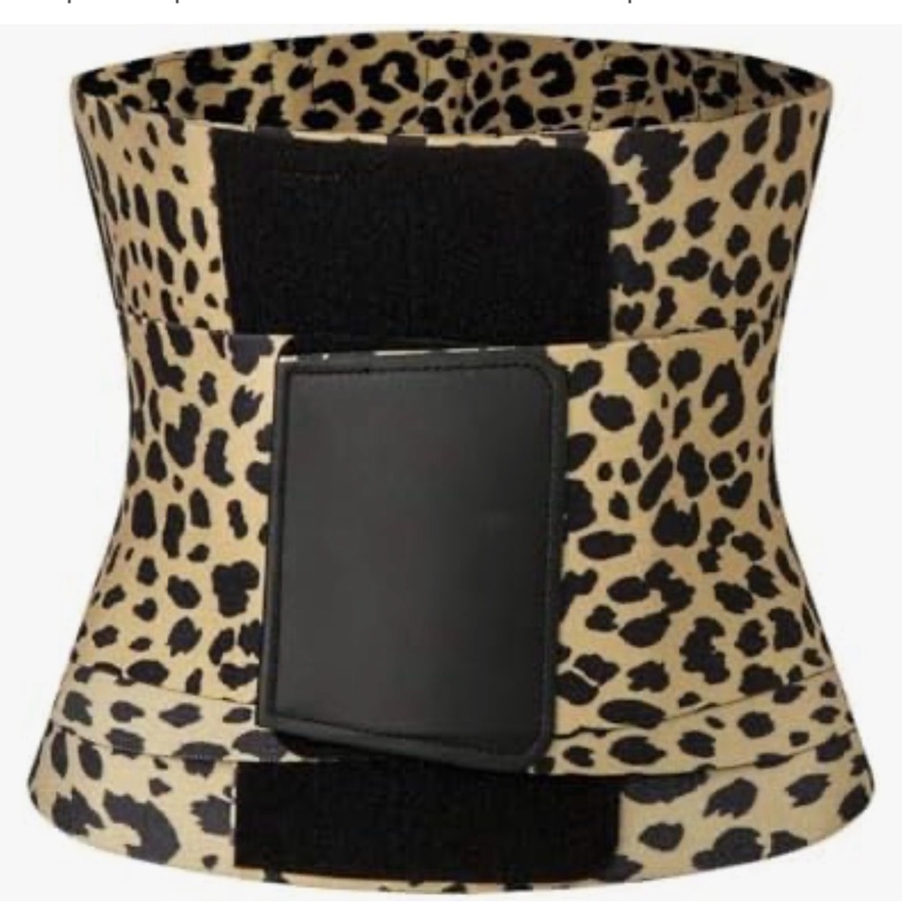 Leopard Print Waist Cincher Belt - Beige/Black